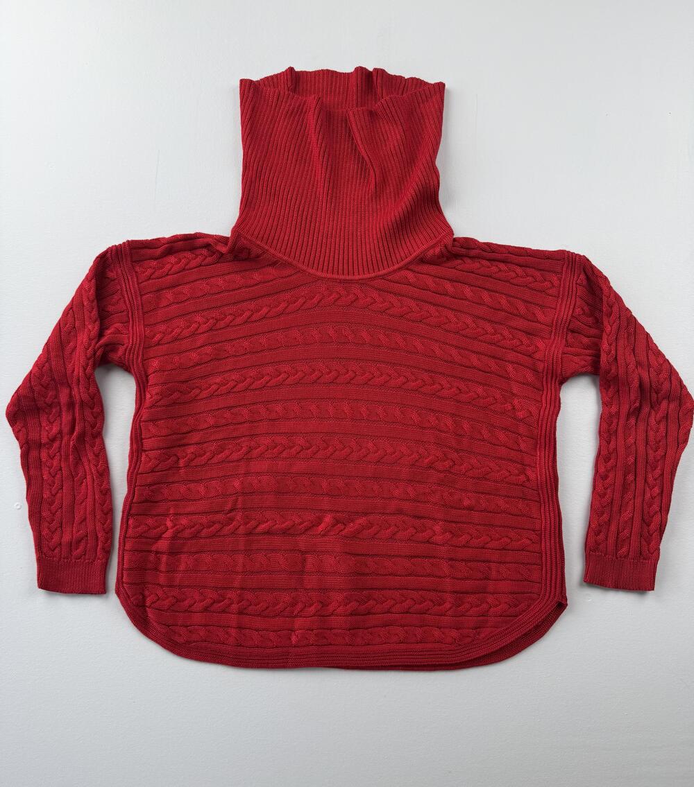Lauren Ralph Lauren Sweater Womens L Red Turtleneck Cable Knit Pullover Cropped